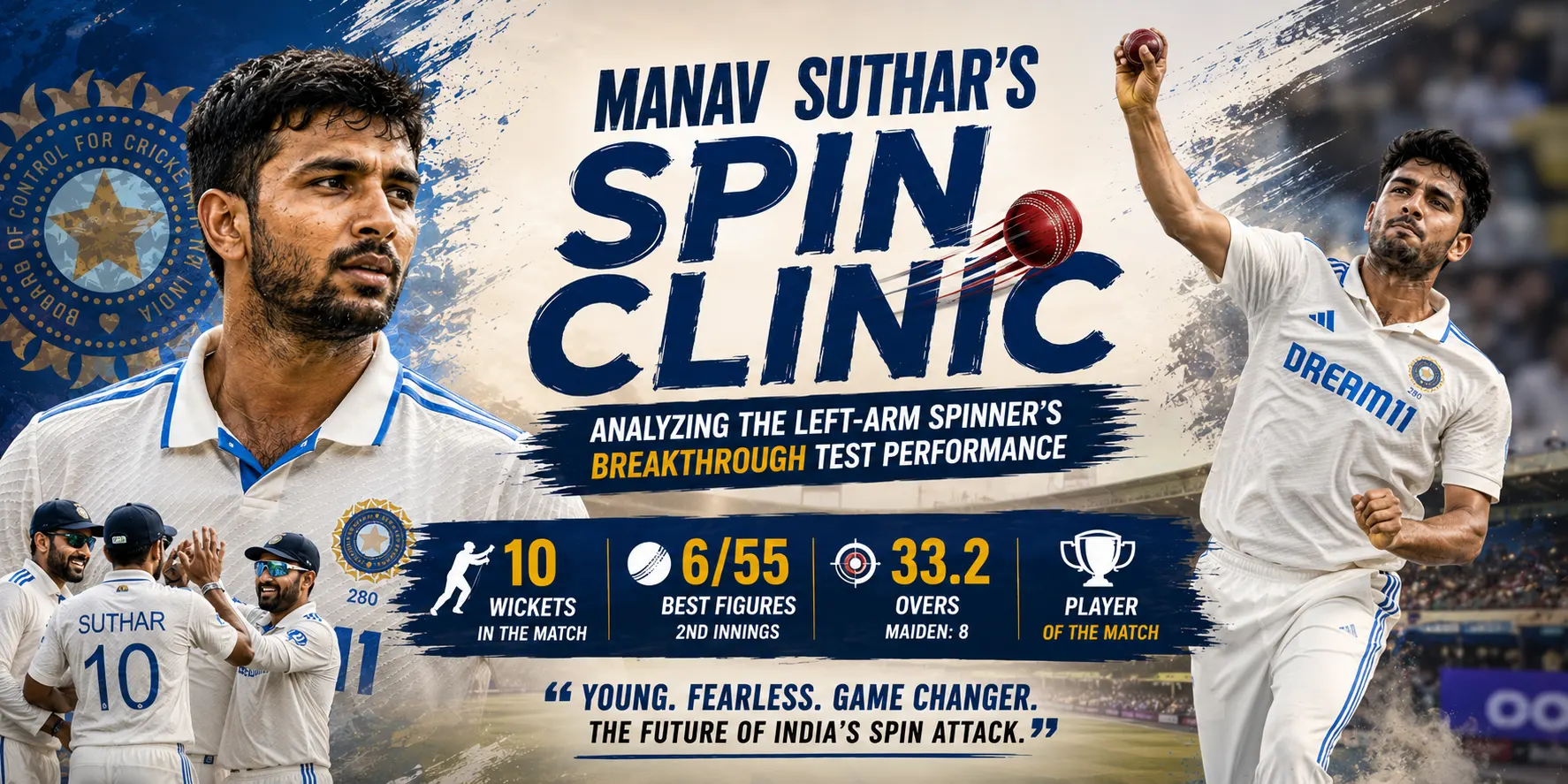 Manav Suthar’s Spin Clinic Analyzing the Left-Arm Spinner’s Breakthrough Test Performance